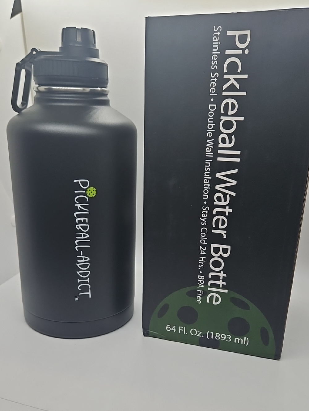 Matte Black Stainless Steel Water Bottle - 64oz With Box
